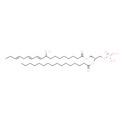 ChemSpider 2D Image | (2R)-2-(Palmitoyloxy)-3-(phosphonooxy)propyl (10E,12E,15E)-9-hydroxy-10,12,15-octadecatrienoate | C37H67O9P