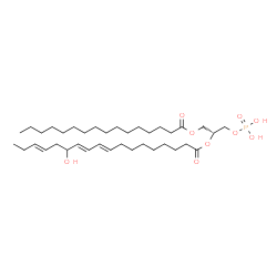 ChemSpider 2D Image | (2R)-1-(Palmitoyloxy)-3-(phosphonooxy)-2-propanyl (9E,11E,15E)-13-hydroxy-9,11,15-octadecatrienoate | C37H67O9P