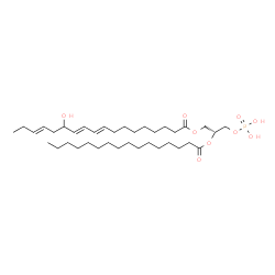 ChemSpider 2D Image | (2R)-2-(Palmitoyloxy)-3-(phosphonooxy)propyl (9E,11E,15E)-13-hydroxy-9,11,15-octadecatrienoate | C37H67O9P