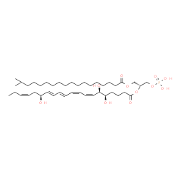 ChemSpider 2D Image | (2R)-1-[(17-Methyloctadecanoyl)oxy]-3-(phosphonooxy)-2-propanyl (5R,6R,7Z,9Z,11E,13E,15S,17Z)-5,6,15-trihydroxy-7,9,11,13,17-icosapentaenoate | C42H73O11P