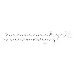 ChemSpider 2D Image | (2R)-1-[(17-Methyloctadecanoyl)oxy]-3-(phosphonooxy)-2-propanyl (6E,8E,11E)-5-hydroxy-6,8,11-icosatrienoate | C42H77O9P