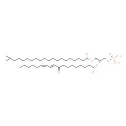 ChemSpider 2D Image | (2R)-2-{[(10E,12Z)-9-Oxo-10,12-octadecadienoyl]oxy}-3-(phosphonooxy)propyl 19-methylicosanoate | C42H77O9P
