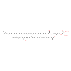 ChemSpider 2D Image | (2R)-2-{[(9E,11E,15E)-13-Hydroxy-9,11,15-octadecatrienoyl]oxy}-3-(phosphonooxy)propyl 19-methylicosanoate | C42H77O9P