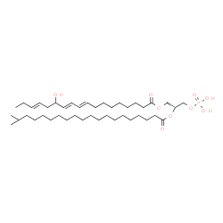 ChemSpider 2D Image | (2R)-1-{[(9E,11E,15E)-13-Hydroxy-9,11,15-octadecatrienoyl]oxy}-3-(phosphonooxy)-2-propanyl 19-methylicosanoate | C42H77O9P