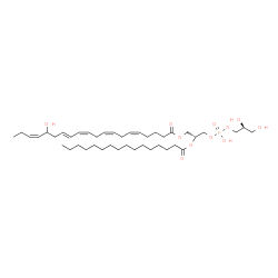 ChemSpider 2D Image | (2R)-3-({[(2S)-2,3-Dihydroxypropoxy](hydroxy)phosphoryl}oxy)-2-(palmitoyloxy)propyl (5Z,8Z,11Z,13E,17Z)-16-hydroxy-5,8,11,13,17-icosapentaenoate | C42H73O11P