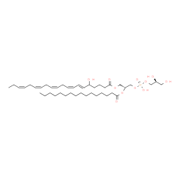 ChemSpider 2D Image | (2R)-3-({[(2S)-2,3-Dihydroxypropoxy](hydroxy)phosphoryl}oxy)-2-(palmitoyloxy)propyl (6E,8Z,11Z,14Z,17Z)-5-hydroxy-6,8,11,14,17-icosapentaenoate | C42H73O11P