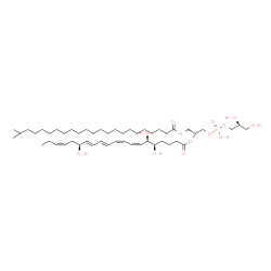 ChemSpider 2D Image | (2R)-3-({[(2S)-2,3-Dihydroxypropoxy](hydroxy)phosphoryl}oxy)-2-{[(5R,6R,7Z,9Z,11E,13E,15S,17Z)-5,6,15-trihydroxy-7,9,11,13,17-icosapentaenoyl]oxy}propyl 22-methyltricosanoate | C50H89O13P