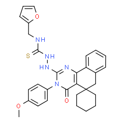 ChemSpider 2D Image | N-(2-Furylmethyl)-2-[3-(4-methoxyphenyl)-4-oxo-4,6-dihydro-3H-spiro[benzo[h]quinazoline-5,1'-cyclohexan]-2-yl]hydrazinecarbothioamide | C30H31N5O3S