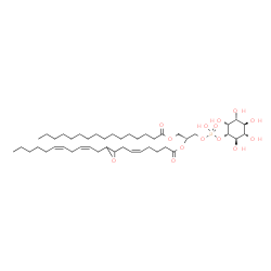 ChemSpider 2D Image | (2R)-3-[(Hydroxy{[(1S,2R,3R,4S,5S,6R)-2,3,4,5,6-pentahydroxycyclohexyl]oxy}phosphoryl)oxy]-2-{[(5Z)-7-{3-[(2Z,5Z)-2,5-undecadien-1-yl]-2-oxiranyl}-5-heptenoyl]oxy}propyl palmitate | C45H79O14P