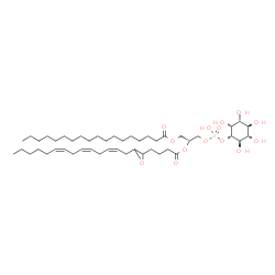 ChemSpider 2D Image | (2R)-3-[(Hydroxy{[(1S,2R,3R,4S,5S,6R)-2,3,4,5,6-pentahydroxycyclohexyl]oxy}phosphoryl)oxy]-2-[(4-{3-[(2Z,5Z,8Z)-2,5,8-tetradecatrien-1-yl]-2-oxiranyl}butanoyl)oxy]propyl stearate | C47H83O14P