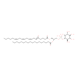 ChemSpider 2D Image | (2R)-1-[(Hydroxy{[(1S,2R,3R,4S,5S,6R)-2,3,4,5,6-pentahydroxycyclohexyl]oxy}phosphoryl)oxy]-3-[(4-{3-[(2Z,5Z,8Z)-2,5,8-tetradecatrien-1-yl]-2-oxiranyl}butanoyl)oxy]-2-propanyl stearate | C47H83O14P