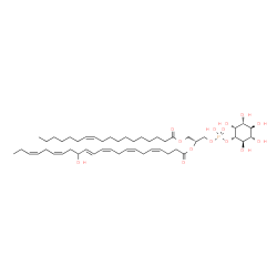 ChemSpider 2D Image | (2R)-1-[(Hydroxy{[(1S,2R,3R,4S,5S,6R)-2,3,4,5,6-pentahydroxycyclohexyl]oxy}phosphoryl)oxy]-3-[(11Z)-11-octadecenoyloxy]-2-propanyl (4Z,7Z,10Z,12E,16Z,19Z)-14-hydroxy-4,7,10,12,16,19-docosahexaenoate | C49H81O14P