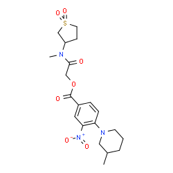 ChemSpider 2D Image | 2-[(1,1-Dioxidotetrahydro-3-thiophenyl)(methyl)amino]-2-oxoethyl 4-(3-methyl-1-piperidinyl)-3-nitrobenzoate | C20H27N3O7S