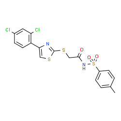 ChemSpider 2D Image | 2-{[4-(2,4-Dichlorophenyl)-1,3-thiazol-2-yl]sulfanyl}-N-[(4-methylphenyl)sulfonyl]acetamide | C18H14Cl2N2O3S3