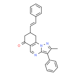 ChemSpider 2D Image | 2-Methyl-3-phenyl-8-[(E)-2-phenylvinyl]-8,9-dihydropyrazolo[1,5-a]quinazolin-6(7H)-one | C25H21N3O