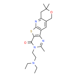 ChemSpider 2D Image | 3-[2-(Diethylamino)ethyl]-2,8,8-trimethyl-7,10-dihydro-8H-pyrano[3'',4'':5',6']pyrido[3',2':4,5]thieno[3,2-d]pyrimidin-4(3H)-one | C21H28N4O2S