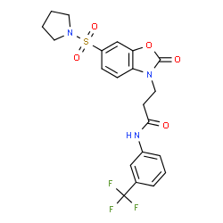 ChemSpider 2D Image | 3-[2-Oxo-6-(1-pyrrolidinylsulfonyl)-1,3-benzoxazol-3(2H)-yl]-N-[3-(trifluoromethyl)phenyl]propanamide | C21H20F3N3O5S