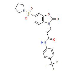 ChemSpider 2D Image | 3-[2-Oxo-6-(1-pyrrolidinylsulfonyl)-1,3-benzoxazol-3(2H)-yl]-N-[4-(trifluoromethyl)phenyl]propanamide | C21H20F3N3O5S