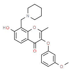 ChemSpider 2D Image | 7-Hydroxy-3-(3-methoxyphenoxy)-2-methyl-8-(1-piperidinylmethyl)-4H-chromen-4-one | C23H25NO5