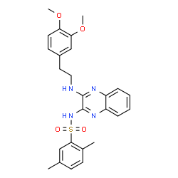 ChemSpider 2D Image | N-(3-{[2-(3,4-Dimethoxyphenyl)ethyl]amino}-2-quinoxalinyl)-2,5-dimethylbenzenesulfonamide | C26H28N4O4S