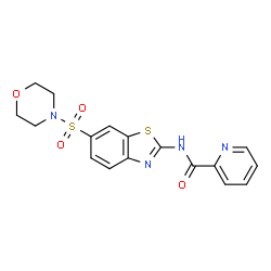 ChemSpider 2D Image | N-[6-(4-Morpholinylsulfonyl)-1,3-benzothiazol-2-yl]-2-pyridinecarboxamide | C17H16N4O4S2