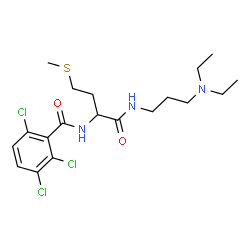 ChemSpider 2D Image | 2,3,6-Trichloro-N-[1-{[3-(diethylamino)propyl]amino}-4-(methylsulfanyl)-1-oxo-2-butanyl]benzamide | C19H28Cl3N3O2S