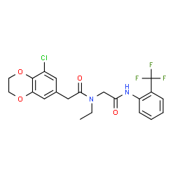 ChemSpider 2D Image | N~2~-[(8-Chloro-2,3-dihydro-1,4-benzodioxin-6-yl)acetyl]-N~2~-ethyl-N-[2-(trifluoromethyl)phenyl]glycinamide | C21H20ClF3N2O4