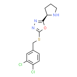 ChemSpider 2D Image | 2-[(3,4-Dichlorobenzyl)sulfanyl]-5-[(2R)-2-pyrrolidinyl]-1,3,4-oxadiazole | C13H13Cl2N3OS