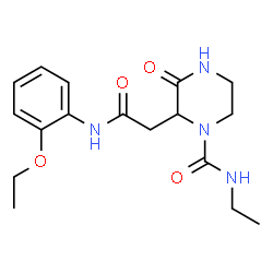 ChemSpider 2D Image | 2-{2-[(2-Ethoxyphenyl)amino]-2-oxoethyl}-N-ethyl-3-oxo-1-piperazinecarboxamide | C17H24N4O4