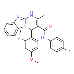 ChemSpider 2D Image | 4-(2,4-Dimethoxyphenyl)-N-(4-fluorophenyl)-2-methyl-1,4-dihydropyrimido[1,2-a]benzimidazole-3-carboxamide | C26H23FN4O3