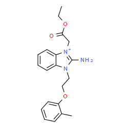 ChemSpider 2D Image | 2-Amino-3-(2-ethoxy-2-oxoethyl)-1-[2-(2-methylphenoxy)ethyl]-1H-3,1-benzimidazol-3-ium | C20H24N3O3