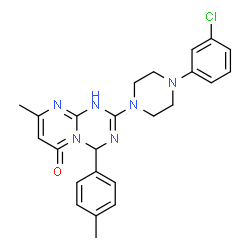 ChemSpider 2D Image | 2-(4-(3-chlorophenyl)piperazin-1-yl)-8-methyl-4-p-tolyl-1H-pyrimido[1,2-a][1,3,5]triazin-6(4H)-one | C24H25ClN6O