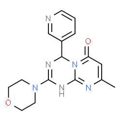 ChemSpider 2D Image | 8-methyl-2-morpholin-4-yl-4-pyridin-3-yl-1,4-dihydro-6H-pyrimido[1,2-a][1,3,5]triazin-6-one | C16H18N6O2