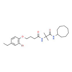 ChemSpider 2D Image | 4-(2-Bromo-4-ethylphenoxy)-N-[1-(cyclooctylamino)-2-methyl-1-oxo-2-propanyl]butanamide | C24H37BrN2O3