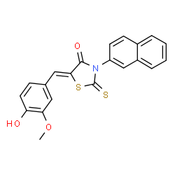 ChemSpider 2D Image | (5Z)-5-(4-Hydroxy-3-methoxybenzylidene)-3-(2-naphthyl)-2-thioxo-1,3-thiazolidin-4-one | C21H15NO3S2