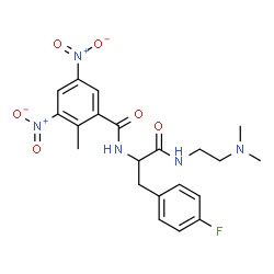 ChemSpider 2D Image | N-[2-(Dimethylamino)ethyl]-4-fluoro-Nalpha-(2-methyl-3,5-dinitrobenzoyl)phenylalaninamide | C21H24FN5O6