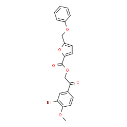 ChemSpider 2D Image | 2-(3-Bromo-4-methoxyphenyl)-2-oxoethyl 5-(phenoxymethyl)-2-furoate | C21H17BrO6