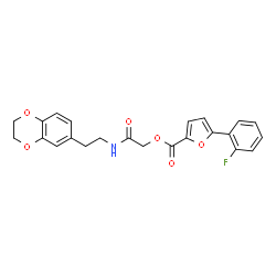ChemSpider 2D Image | 2-{[2-(2,3-Dihydro-1,4-benzodioxin-6-yl)ethyl]amino}-2-oxoethyl 5-(2-fluorophenyl)-2-furoate | C23H20FNO6