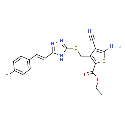 ChemSpider 2D Image | Ethyl 5-amino-4-cyano-3-[({3-[(E)-2-(4-fluorophenyl)vinyl]-1H-1,2,4-triazol-5-yl}sulfanyl)methyl]-2-thiophenecarboxylate | C19H16FN5O2S2