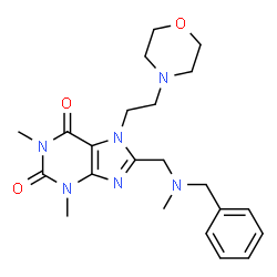 ChemSpider 2D Image | 8-{[Benzyl(methyl)amino]methyl}-1,3-dimethyl-7-[2-(4-morpholinyl)ethyl]-3,7-dihydro-1H-purine-2,6-dione | C22H30N6O3