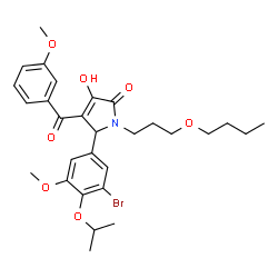 ChemSpider 2D Image | 5-(3-Bromo-4-isopropoxy-5-methoxyphenyl)-1-(3-butoxypropyl)-3-hydroxy-4-(3-methoxybenzoyl)-1,5-dihydro-2H-pyrrol-2-one | C29H36BrNO7