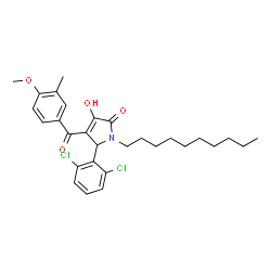 ChemSpider 2D Image | 1-Decyl-5-(2,6-dichlorophenyl)-3-hydroxy-4-(4-methoxy-3-methylbenzoyl)-1,5-dihydro-2H-pyrrol-2-one | C29H35Cl2NO4