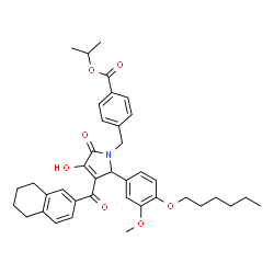 ChemSpider 2D Image | Isopropyl 4-({2-[4-(hexyloxy)-3-methoxyphenyl]-4-hydroxy-5-oxo-3-(5,6,7,8-tetrahydro-2-naphthalenylcarbonyl)-2,5-dihydro-1H-pyrrol-1-yl}methyl)benzoate | C39H45NO7