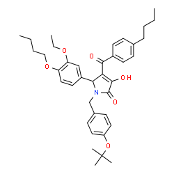 ChemSpider 2D Image | 5-(4-Butoxy-3-ethoxyphenyl)-4-(4-butylbenzoyl)-3-hydroxy-1-{4-[(2-methyl-2-propanyl)oxy]benzyl}-1,5-dihydro-2H-pyrrol-2-one | C38H47NO6