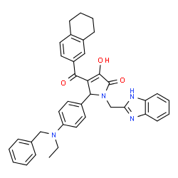 ChemSpider 2D Image | 1-(1H-Benzimidazol-2-ylmethyl)-5-{4-[benzyl(ethyl)amino]phenyl}-3-hydroxy-4-(5,6,7,8-tetrahydro-2-naphthalenylcarbonyl)-1,5-dihydro-2H-pyrrol-2-one | C38H36N4O3