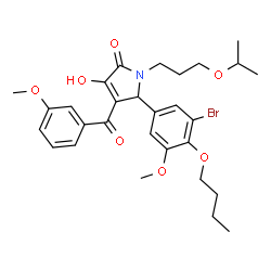 ChemSpider 2D Image | 5-(3-Bromo-4-butoxy-5-methoxyphenyl)-3-hydroxy-1-(3-isopropoxypropyl)-4-(3-methoxybenzoyl)-1,5-dihydro-2H-pyrrol-2-one | C29H36BrNO7