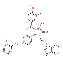 ChemSpider 2D Image | 3-Hydroxy-4-(4-methoxy-3-methylbenzoyl)-5-{4-[(2-methylbenzyl)oxy]phenyl}-1-[2-(1-methyl-1H-indol-3-yl)ethyl]-1,5-dihydro-2H-pyrrol-2-one | C38H36N2O5