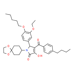 ChemSpider 2D Image | 4-(4-Butylbenzoyl)-1-(1,4-dioxaspiro[4.5]dec-8-yl)-5-[3-ethoxy-4-(pentyloxy)phenyl]-3-hydroxy-1,5-dihydro-2H-pyrrol-2-one | C36H47NO7