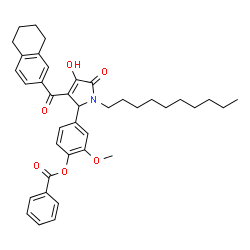 ChemSpider 2D Image | 4-[1-Decyl-4-hydroxy-5-oxo-3-(5,6,7,8-tetrahydro-2-naphthalenylcarbonyl)-2,5-dihydro-1H-pyrrol-2-yl]-2-methoxyphenyl benzoate | C39H45NO6