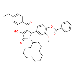 ChemSpider 2D Image | 4-[1-Cyclododecyl-3-(4-ethylbenzoyl)-4-hydroxy-5-oxo-2,5-dihydro-1H-pyrrol-2-yl]-2-methoxyphenyl benzoate | C39H45NO6